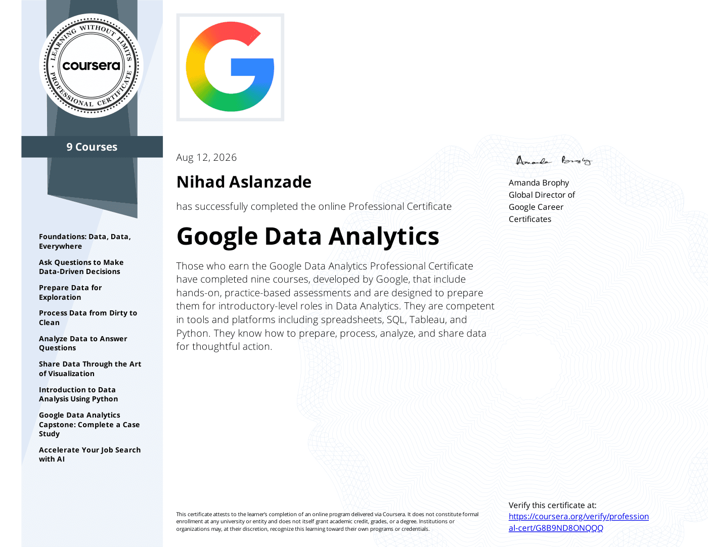 Google Data Analytics Professional Certificate - Google